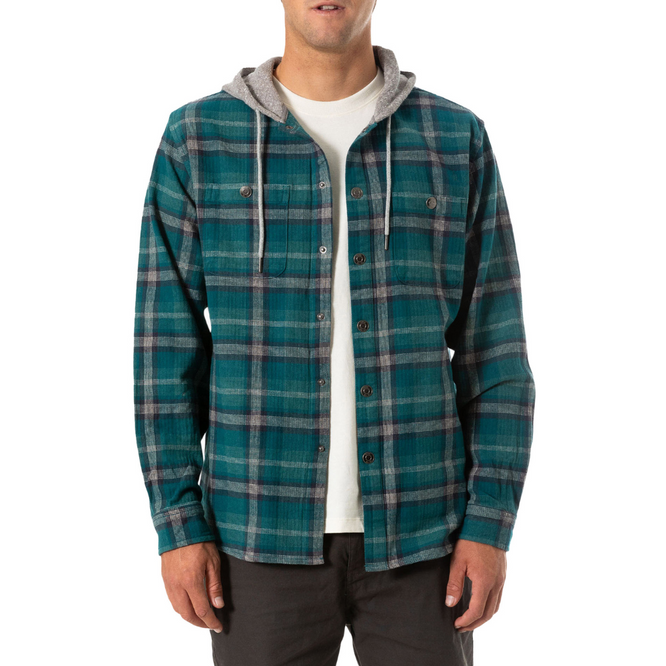 Harold Hooded Flannel Blue Green