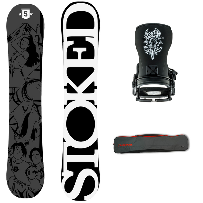 Snowboard Black LP 157W + Transfer Black Snowboard Bindings + Pipe Snowboard Bag Steel Grey 157