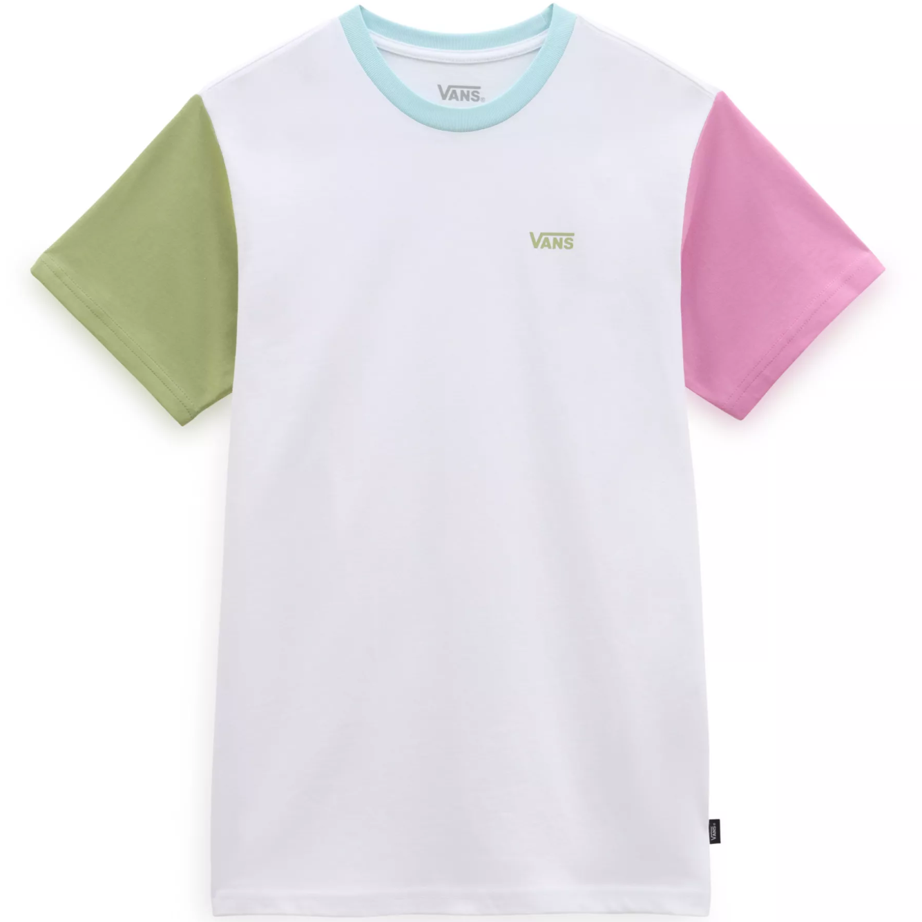 Womens Left Chest Colorblock Embroidery T shirt White Cyclamen Pink
