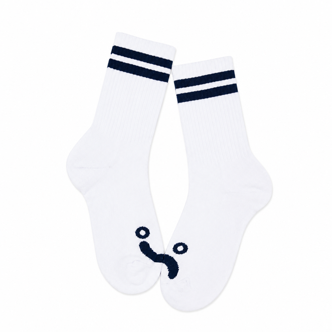 Happy Sad Rib Socks White/Navy
