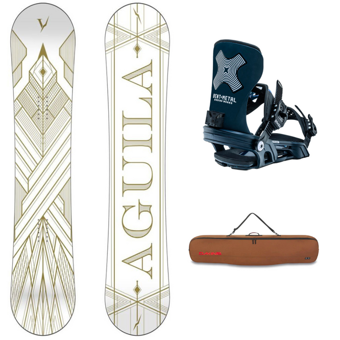 Aguila White 148 Snowboard + Stylist Blue Snowboard Bindings + Pipe Snowboardbag Bison 148