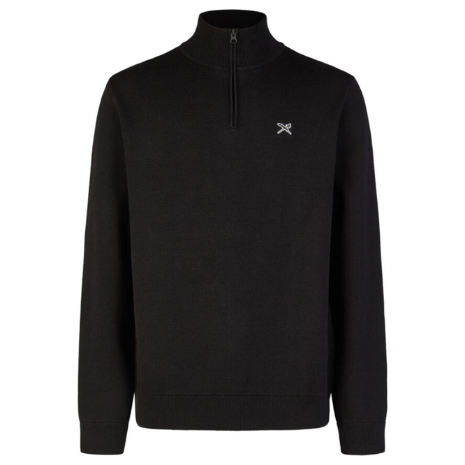 Heavy Flag Knit Troyer Half Zip Black