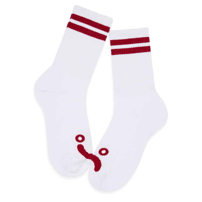 Happy Sad Rib Socks White/Red
