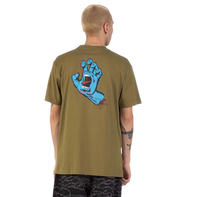 Screaming Hand Chest T-Shirt Deep Olive