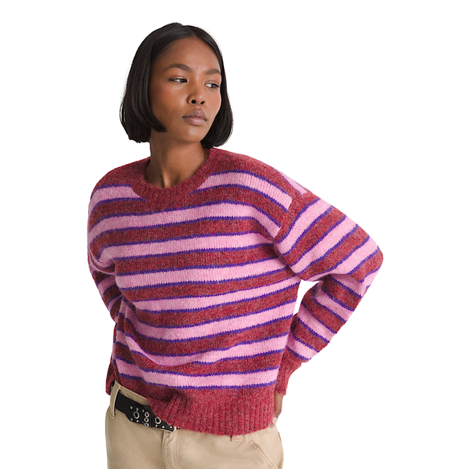 Womens Rollins Stripe Crewneck Poppy Ember Red/Purple Licorice