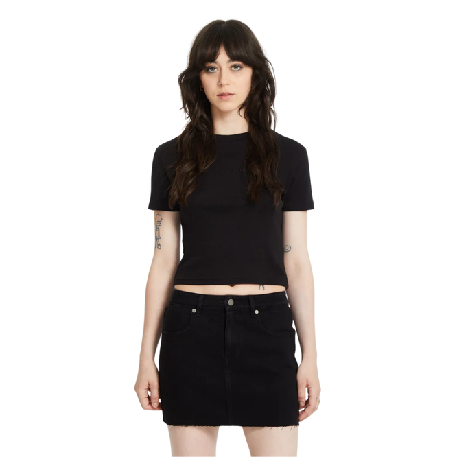 Womens Volcomstone Tight Crop top T-Shirt Black