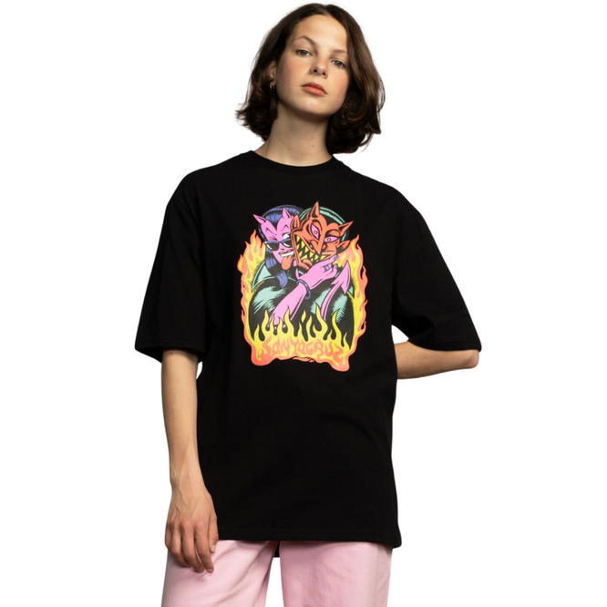 Womens Delfino Devil Front Oversized T-shirt Black
