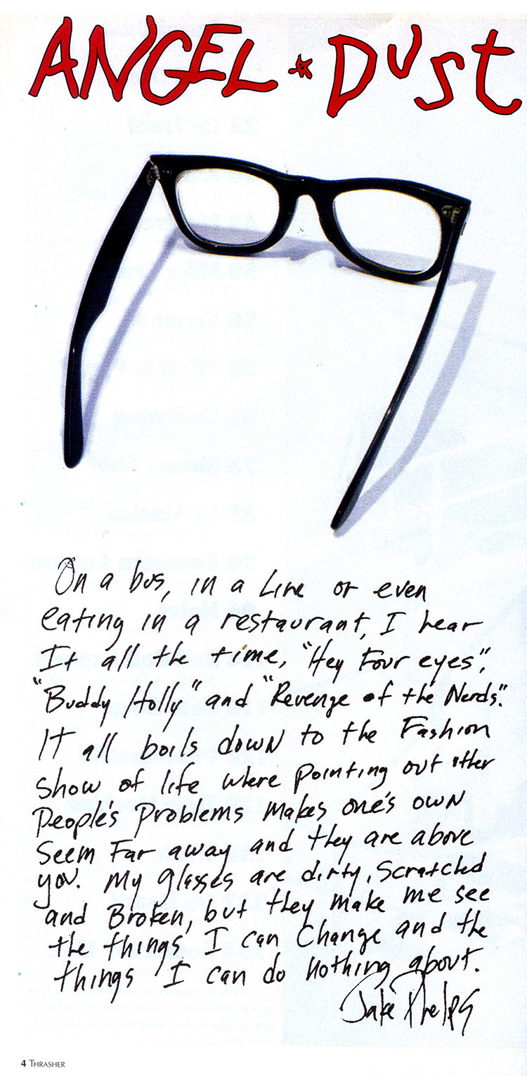 Glasses Jake Phelps Thrasher Thrasher Angel Dust Zine Limited