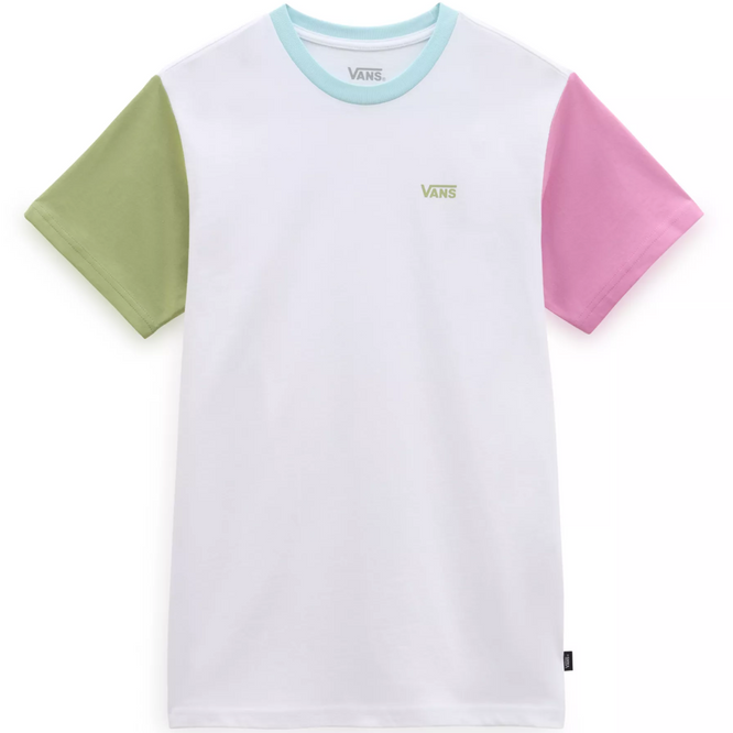 Womens Left Chest Colorblock Embroidery T-shirt White/ Cyclamen Pink
