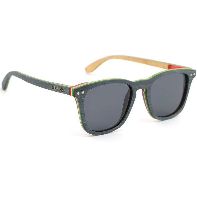 Classic Skateboard Wood Sunglasses Black/Green + Grey Lens