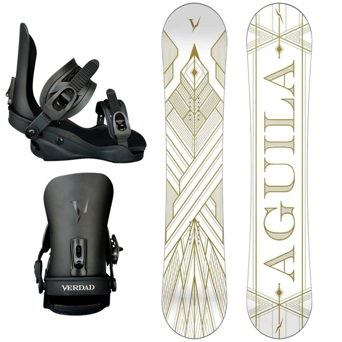 DJ Aguila White Art Deco 155 2023 Snowboard + V Pro Black bindings snowboard set
